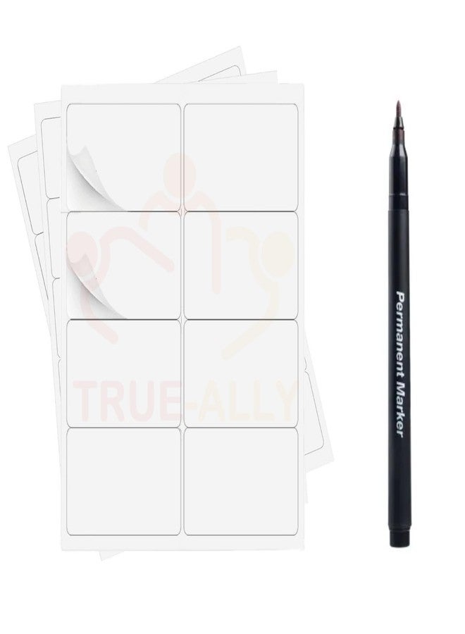 True-Ally ملصقات فينيل بيضاء لؤلؤية مقاومة للماء من ترو-ألي، 160 قطعة (لا تترك أثراً)، مناسبة لبرطمانات ماسون والزجاجات، ملصقات حرفية، ملصقات برطمانات المطبخ، ملصقات زجاجات 5 سم × 3.8 سم (ملصقات مع قلم تحديد دائم) - Image 1